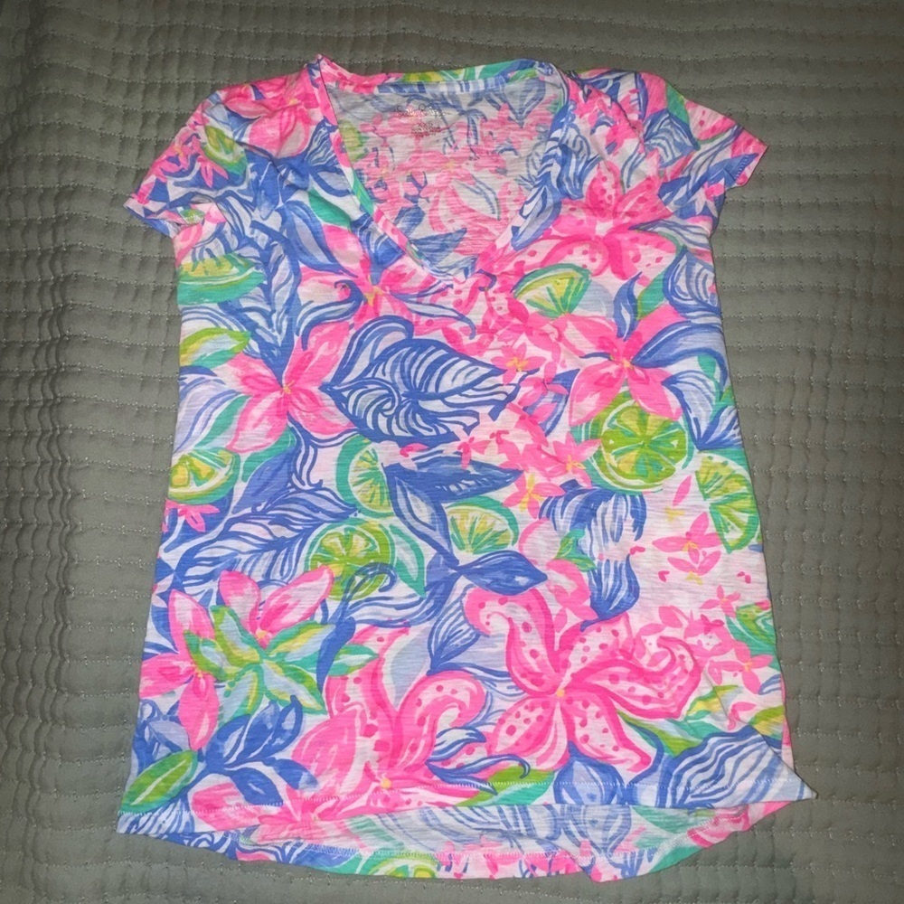 Lilly Pulitzer Etta Top Havana Cocktail Shirt Women's size XXS. GUC